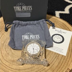 Waterford Crystal Silver Desk Clock with Box & Bag